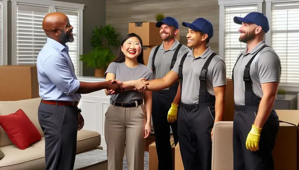 Happy Customers Shaking Hands With Movers In Battle Creek, MI