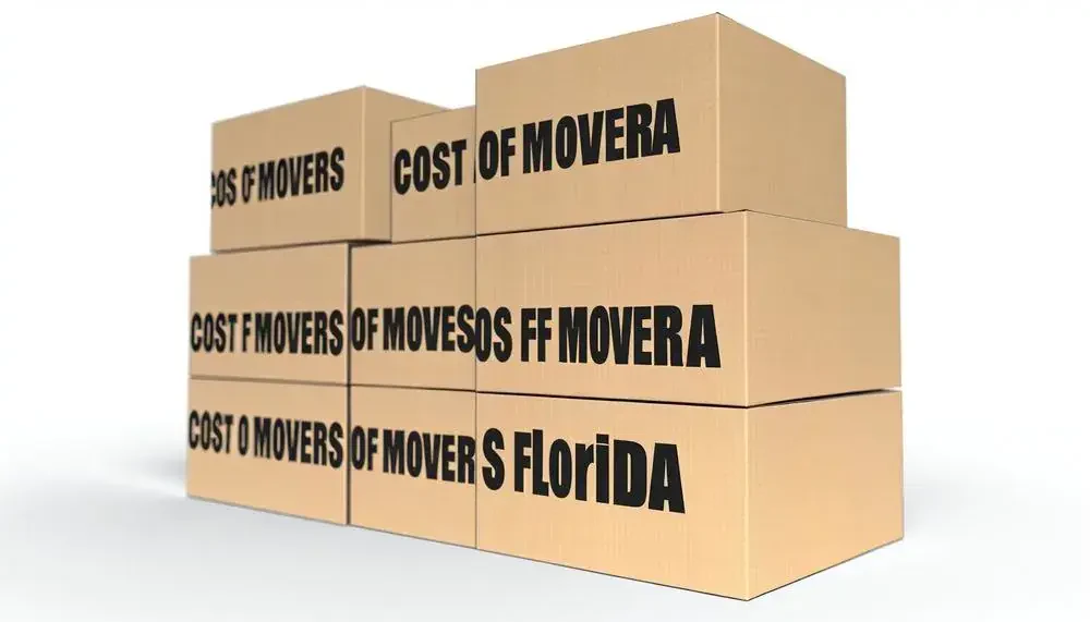 Stack Of Moving Boxes With 'cost Of Movers Florida' Written On Them Florida