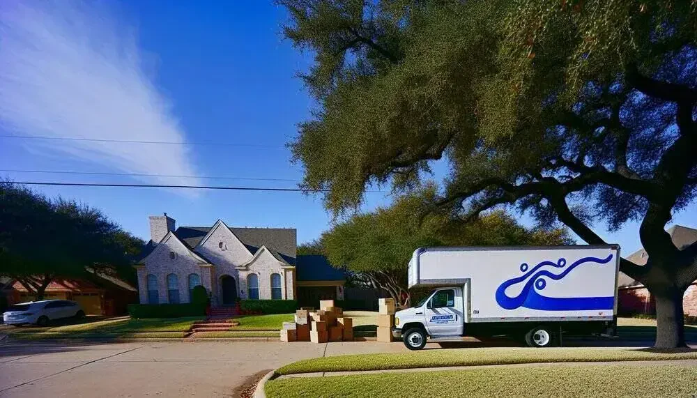Moving Truck Parked In Front Of A House Garland, TX