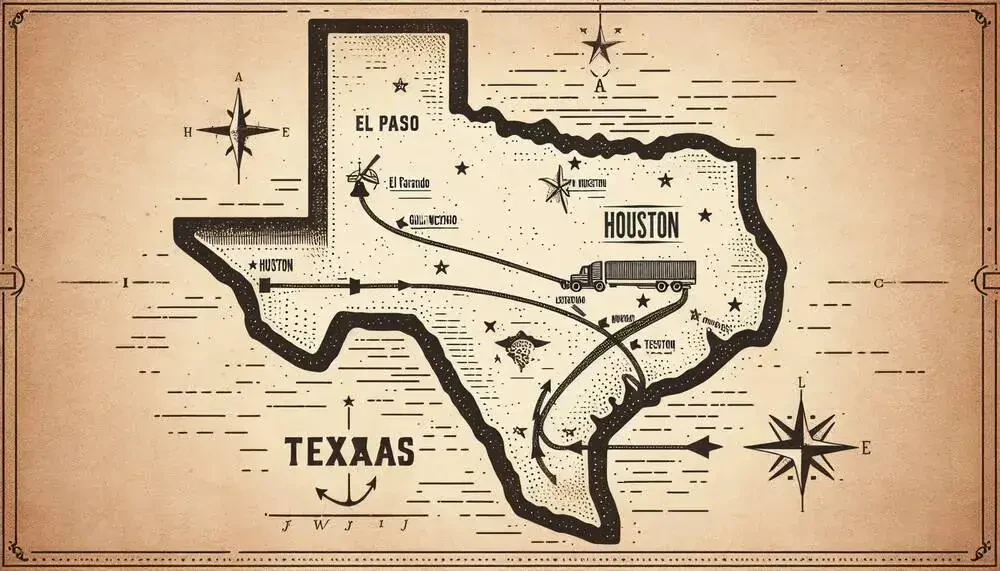 Map Of Texas With Moving Route Texas