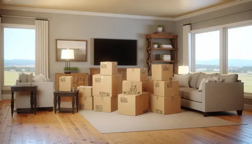 Stack Of Moving Boxes In A Living Room California