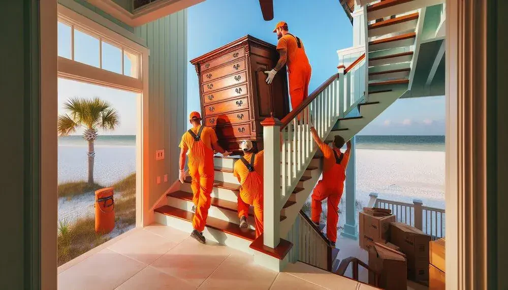 Movers Carrying Furniture Up A Flight Of Stairs Florida