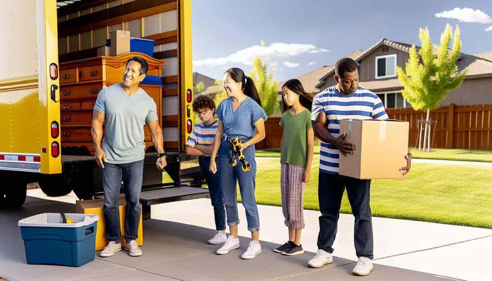 Family Loading Belongings Into A Rental Moving Truck Des Moines, IA