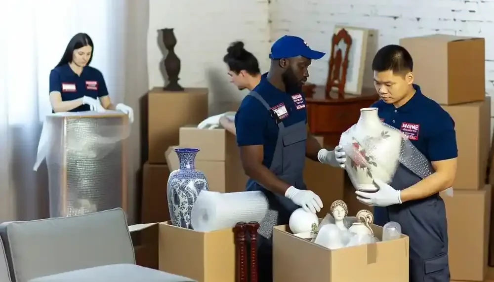 Professional Movers Packing Belongings With Protective Materials Maine