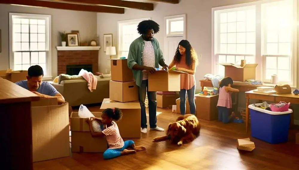 Family Packing Boxes For A Long-distance Move Massachusetts