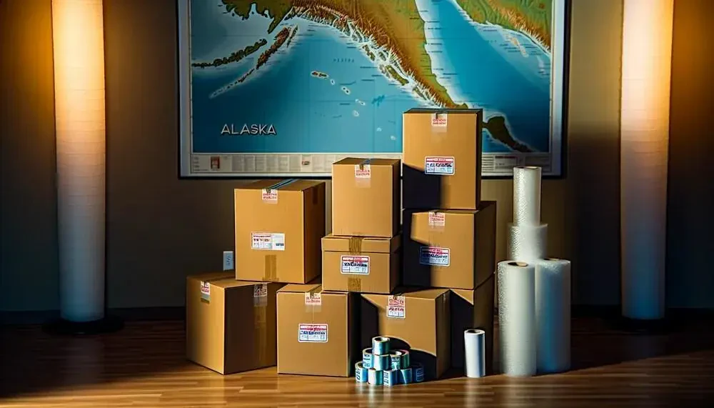 Stack Of Moving Boxes And Packing Supplies Alaska