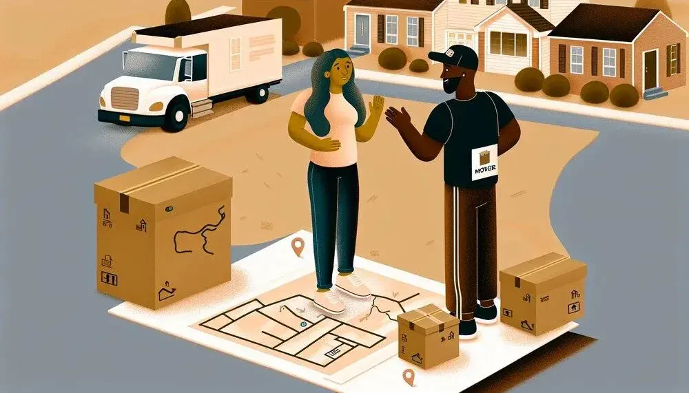 Couple Discussing Home Size And Distance With A Mover North Carolina